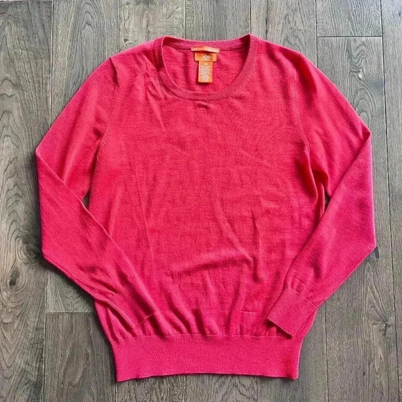 Joe Fresh 100% Merino Wool Crewneck Sweater Size S Coral Red Lightweight - Picture 1 of 8